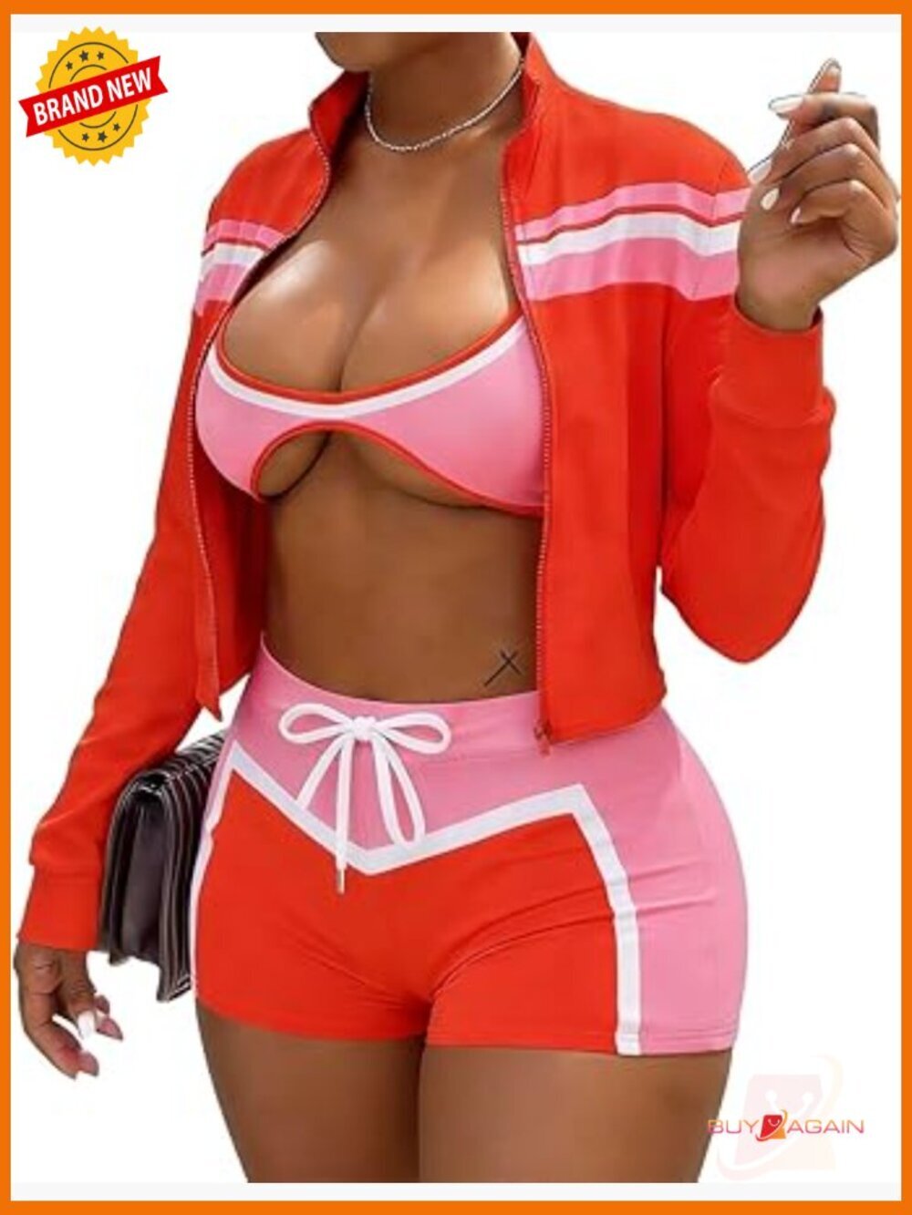 Colorblock Zip Up Jacket & Biker Shorts 2 Piece Set Workout Lounge